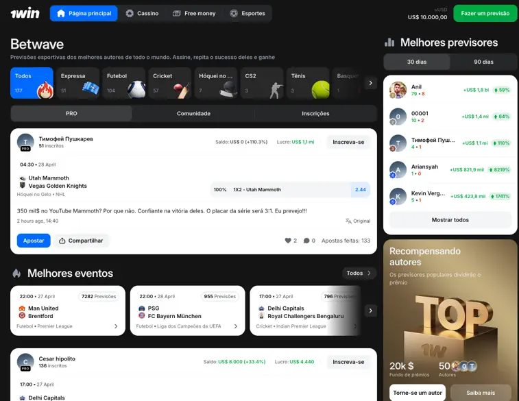 Betwave 1Win: red social para apostadores dentro de la plataforma Betwave 1Win